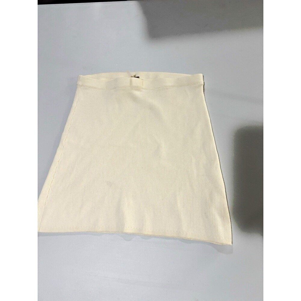 Free People Women's S Ivory Solid Ribbed Knit A-Line Mini Skirt Pull-On Stretch